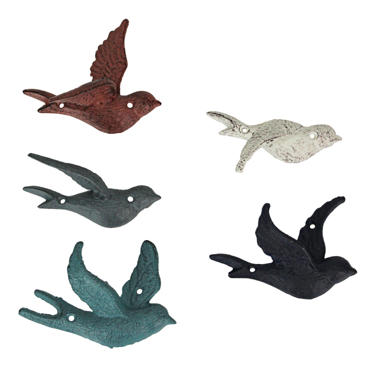 Set of 5 Cast Iron Distressed Finish Flying Birds Decorative Wall Decor